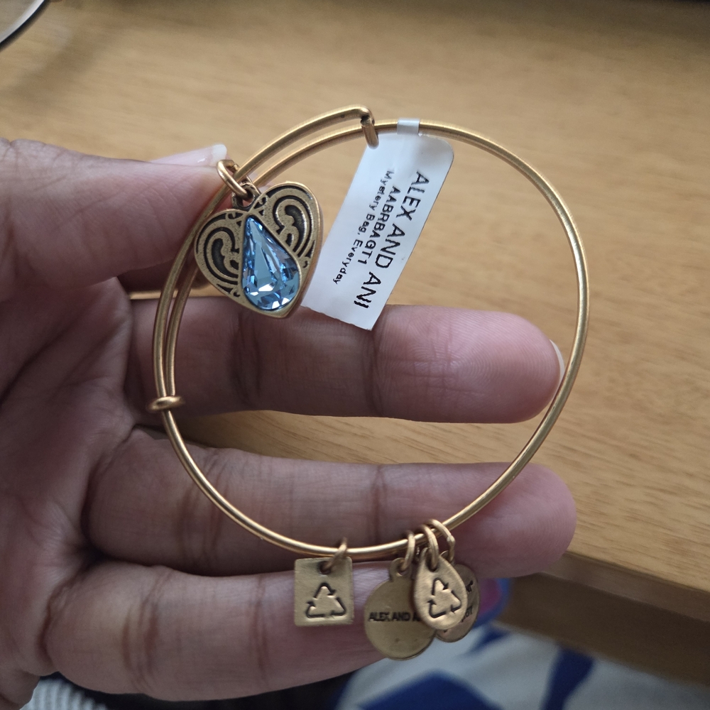 Alex and Ani Gold Bangle Bracelet with Teardrop Blue Charm NWT